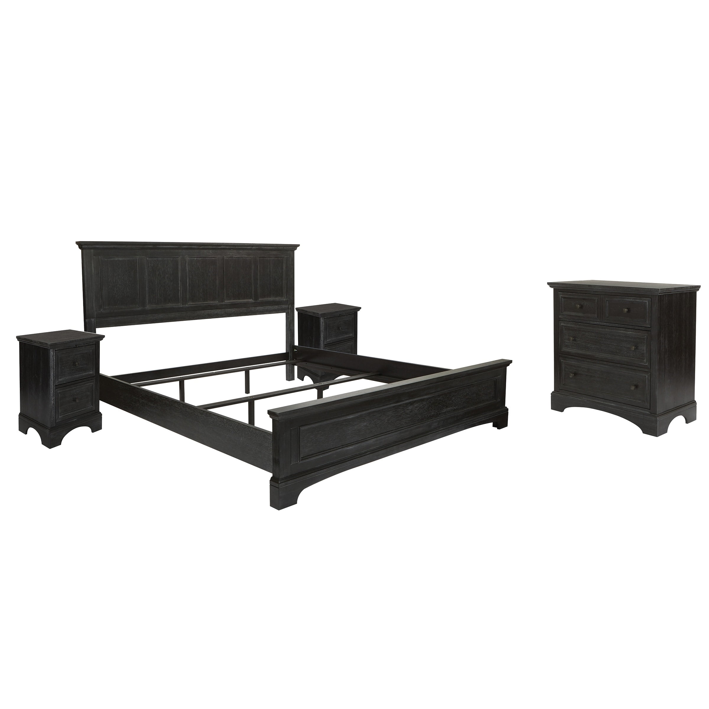 Rustic Black King Bed Set with Nightstands and Chest