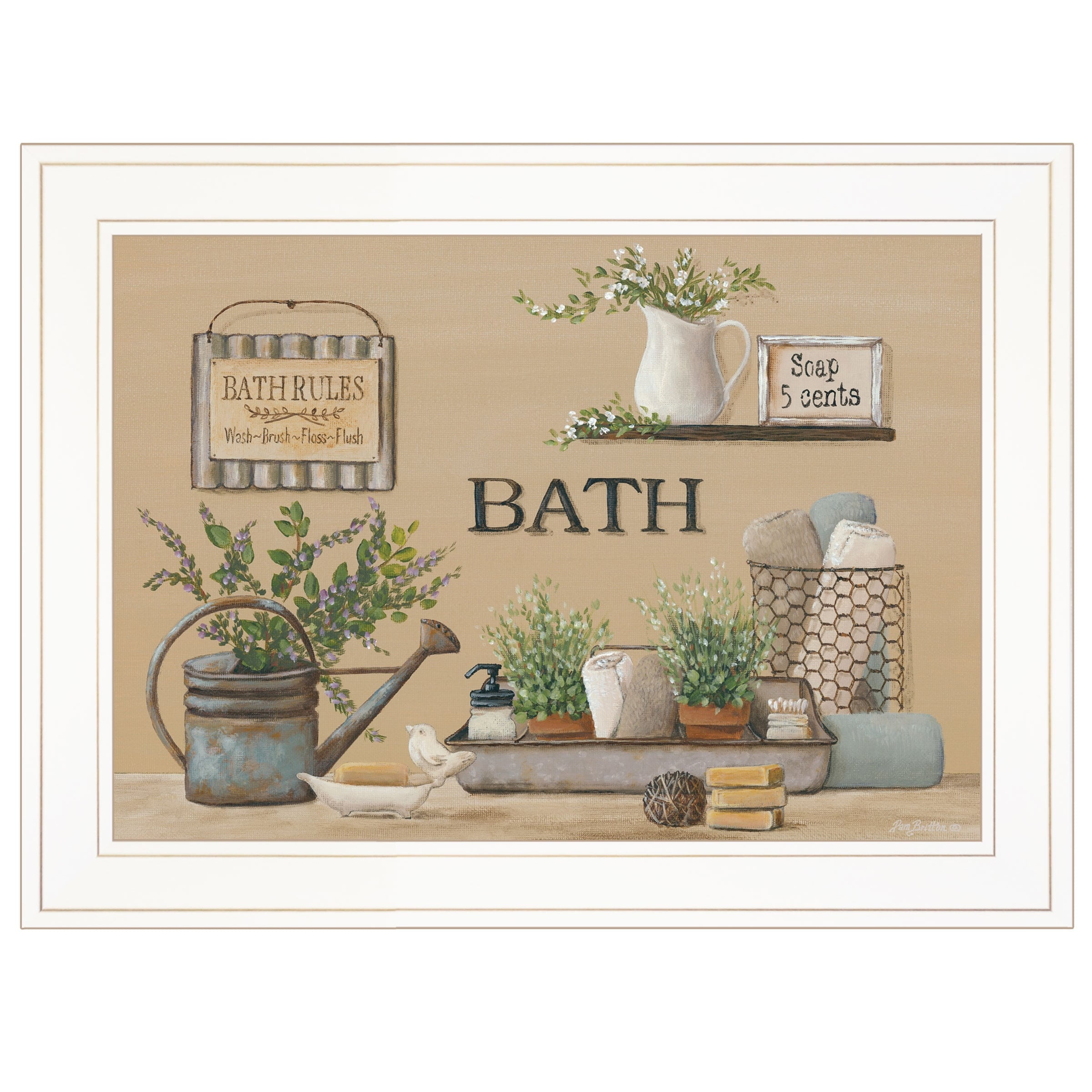 Farmhouse Bath II Beige and White Canvas Print
