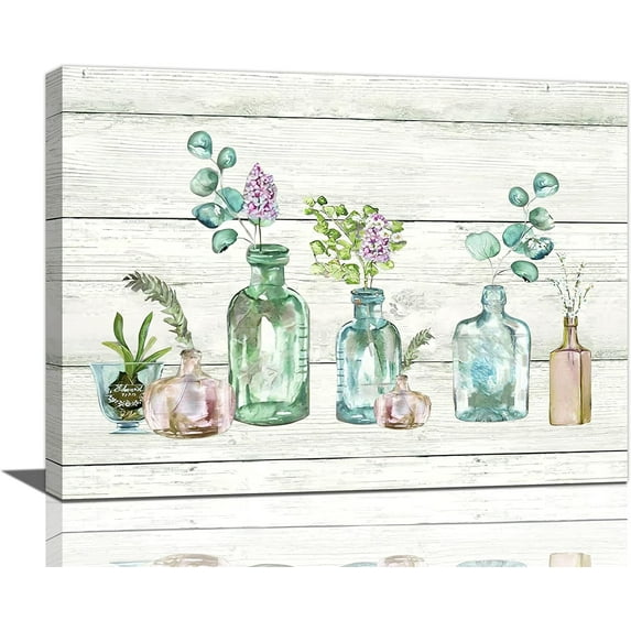 Farmhouse Bathroom Botanical Flower Wall Art Floral Bathroom Pictures Wall Decor Bottles and Plants Canvas Prints Framed Modern Painting Artwork for Kitchen Bedroom Living Room Office 16"x12"