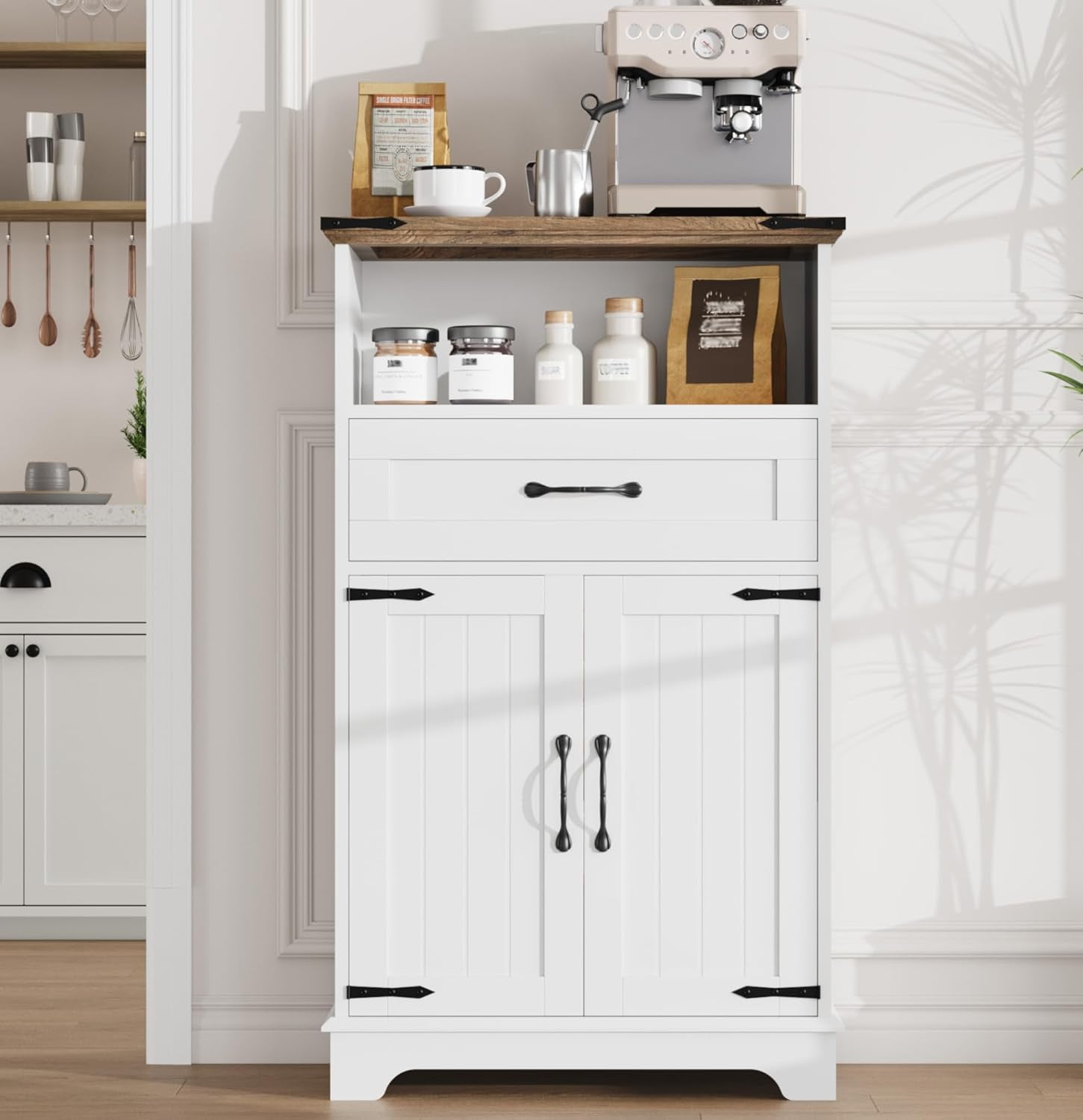 Farmhouse Bathroom Cabinet, Bathroom Storage Cabinet for Kitchen, Living Room, Entryway, White