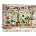 thumbnail image 1 of Farmhouse Bathroom Cactus Wall Art Plants Cactus Hummingbird Pictures Wall Decor God Says You Are Succulent Botanical Canvas Painting Prints Modern Home Decor for Bedroom Bathroom Kitchen 16"x12", 1 of 6