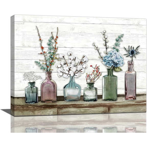 Farmhouse Bathroom Canvas Wall Art Rustic Flower Pictures Wall Decor Farmhouse Bathroom Decor Country Painting Modern Home Framed Prints Artwork Decor for Bedroom Living Room 16"x12"