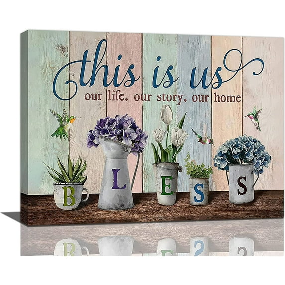 Farmhouse Bathroom Decor Rustic Floral Wall Art Bathroom Pictures Country Canvas Print Modern Artwork For Bathroom Living Room Bedroom Framed 16"x12"