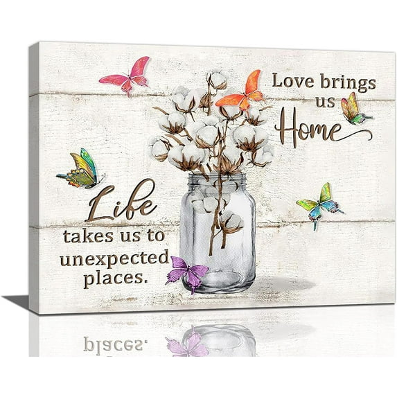 Farmhouse Bathroom Decor Wall Art Cotton Flower Canvas Prints Bathroom Pictures for Wall Inspirational Quotes Painting Modern Artwork Home Decoration for Bedroom Bathroom Living Room 16"x12"