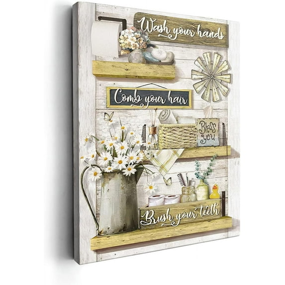 Farmhouse Bathroom Decor Wall Art Cute Bathroom Sign Poster Country Bathroom Pictures for Wash Your Hands Rustic Wall Canvas Print Painting for Bathroom Decor Unframed