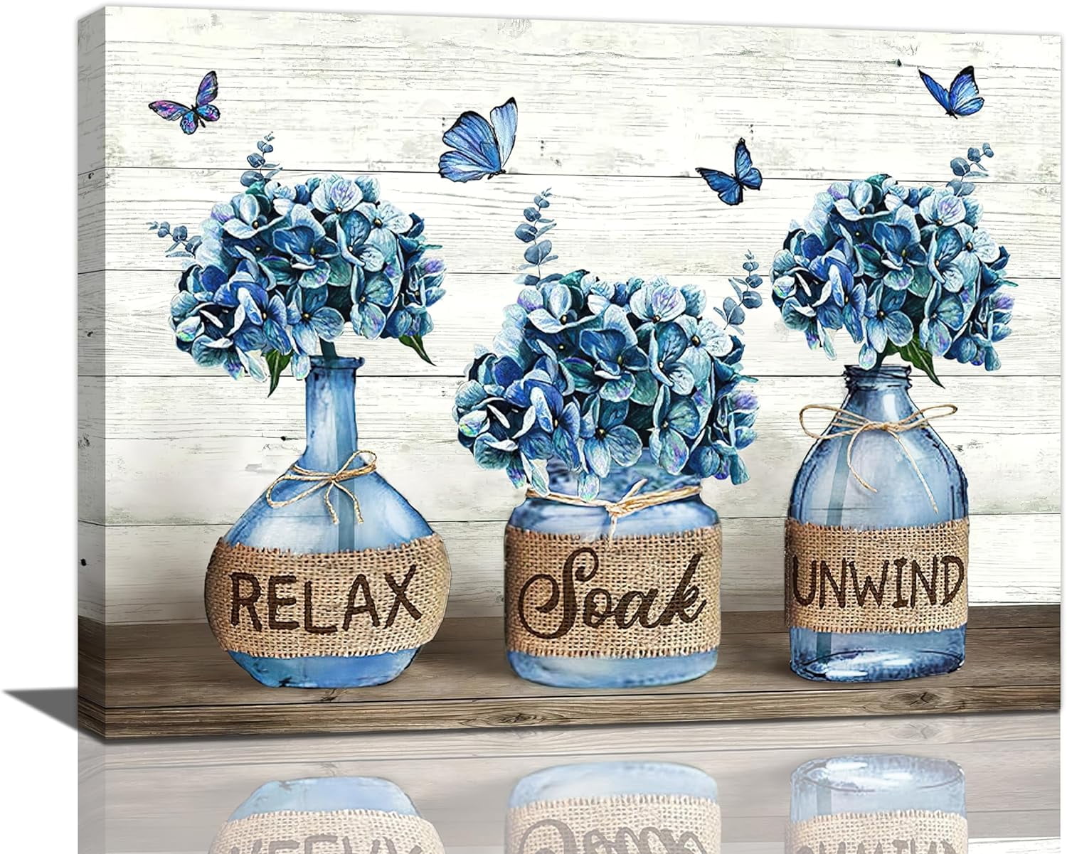 Farmhouse Bathroom Decor Wall Art Navy Blue Hydrangea Flower Bathroom ...