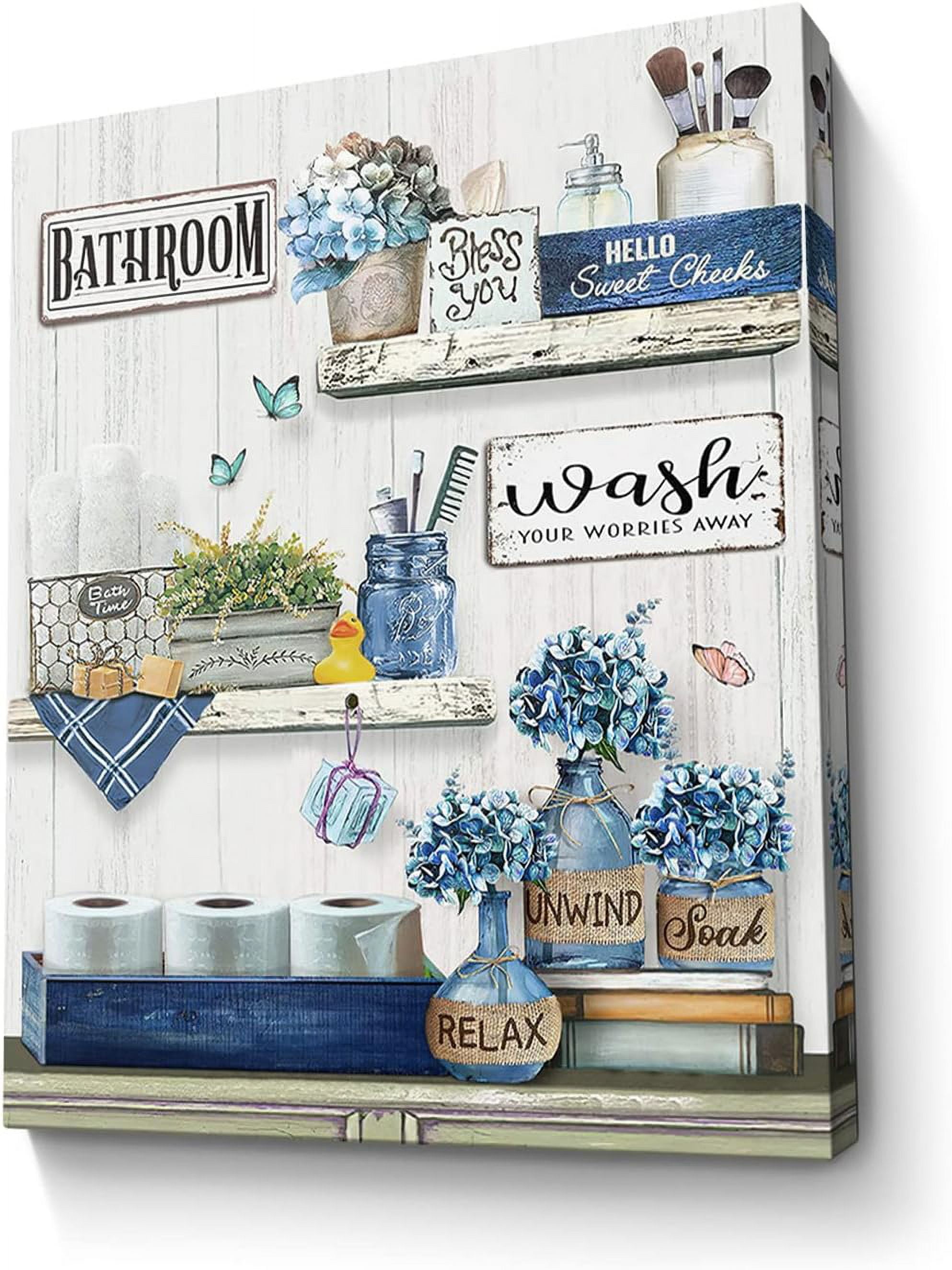 Farmhouse Bathroom Decor Wall Art Navy Blue Bathroom Rustic Picture ...