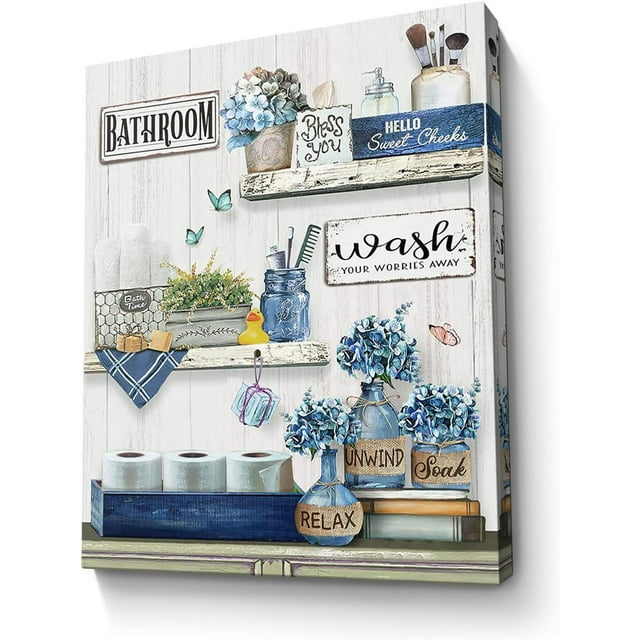 Farmhouse Bathroom Decor Wall Art Navy Blue Bathroom Rustic Picture ...