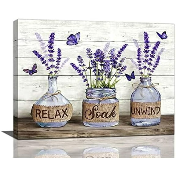Farmhouse Bathroom Decor Wall Art Purple Lavender Bathroom Pictures for Wall Rustic Country Bathroom Canvas Prints Bathroom Sign Painting Framed Artwork Decor for Bathroom Bedroom 12"x16"