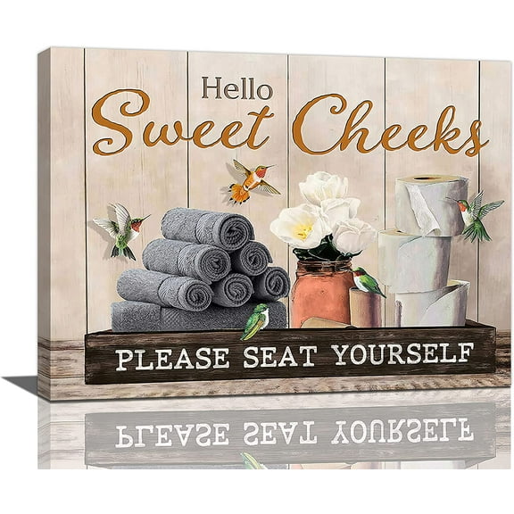 Farmhouse Bathroom Decor Wall Art Rustic Bathroom Pictures Wall Decor Canvas Print Country Bathroom Signs Painting Modern Home Artwork Decorations For Restroom Toilet Framed 16"x12"