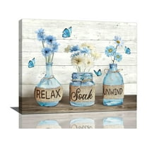 Farmhouse Bathroom Decor Wall Art Rustic Botanical Bathroom Pictures Canvas Print Bathroom Relax Soak Unwind Eucalyptus Butterfly Painting Prints Framed Artwork Decor for Bathroom 16"x20"