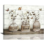 Farmhouse Bathroom Decor Wall Art Rustic Cotton Bathroom Pictures Canvas Print Country Bathroom Relax Soak Unwind Sign Artwork Modern Home Decor for Bathroom Framed Ready to Hang 12"x16"