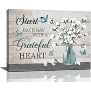 Farmhouse Bathroom Decor Wall Art Rustic Cotton Flower Picture Wall Decor Country Painting Inspirational Quotes Canvas Prints Modern Framed Home Decor for Bedroom Living Room Kitchen 16"x12"