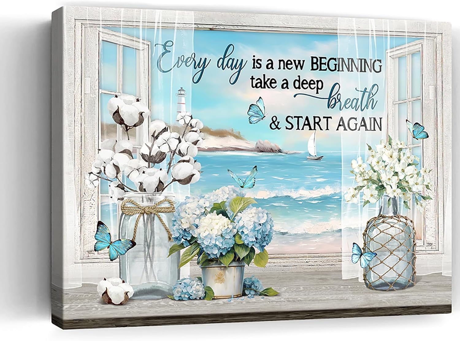 Farmhouse Bathroom Decor Wall Art Rustic Cotton Hydrangea Window ...