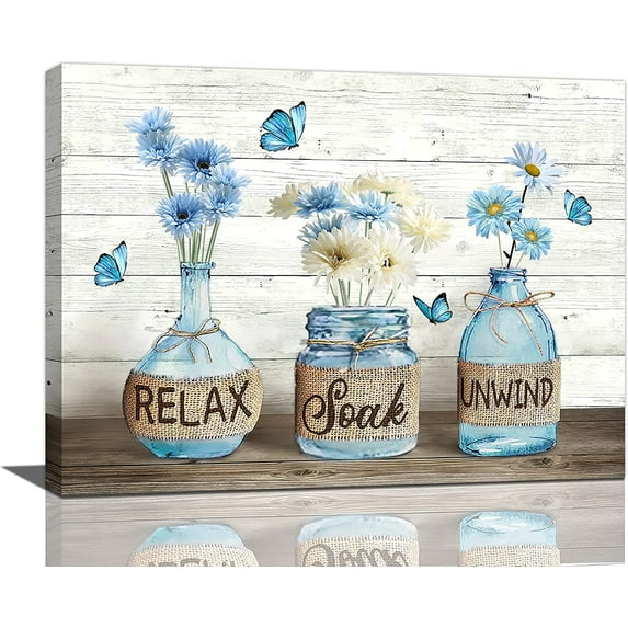 Farmhouse Bathroom Decor Wall Art Rustic Daisy Bathroom Pictures Canvas Print Country Bathroom Relax Soak Unwind Wall Decor Painting Framed Modern Bathroom Artwork 12"x16"