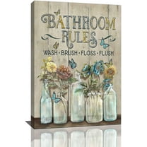 Farmhouse Bathroom Decor Wall Art Rustic Flower Bathroom Pictures for Wall Country Bathroom Floral Painting Canvas Prints Modern Artwork Framed Home Decor 12"x16"