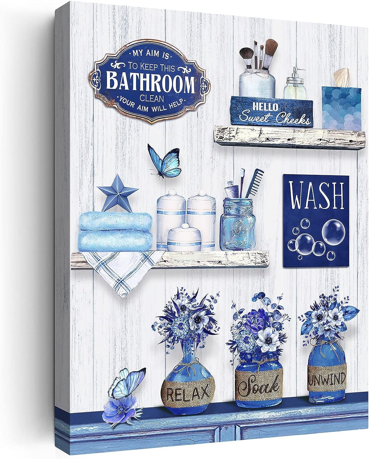 Farmhouse Bathroom Decor Wall Art Rustic Flower and Butterfly Bathroom ...