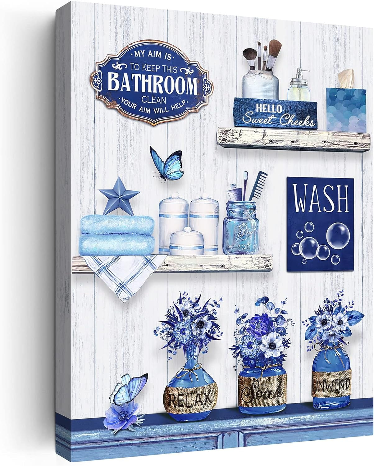 Farmhouse Bathroom Decor Wall Art Rustic Flower and Butterfly Bathroom ...