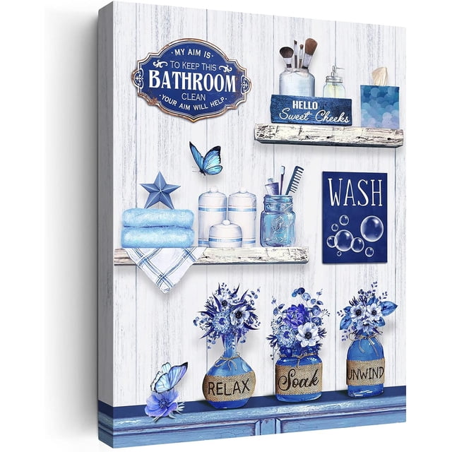 Farmhouse Bathroom Decor Wall Art Rustic Flower and Butterfly Bathroom ...