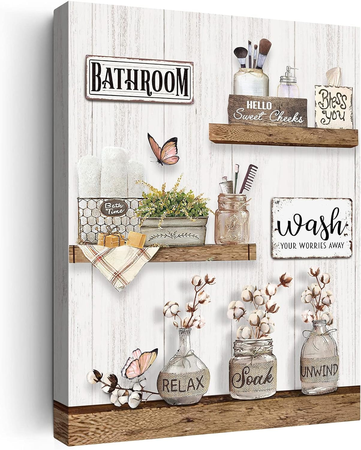Farmhouse Bathroom Decor Wall Art Rustic Flower and Butterfly Bathroom ...