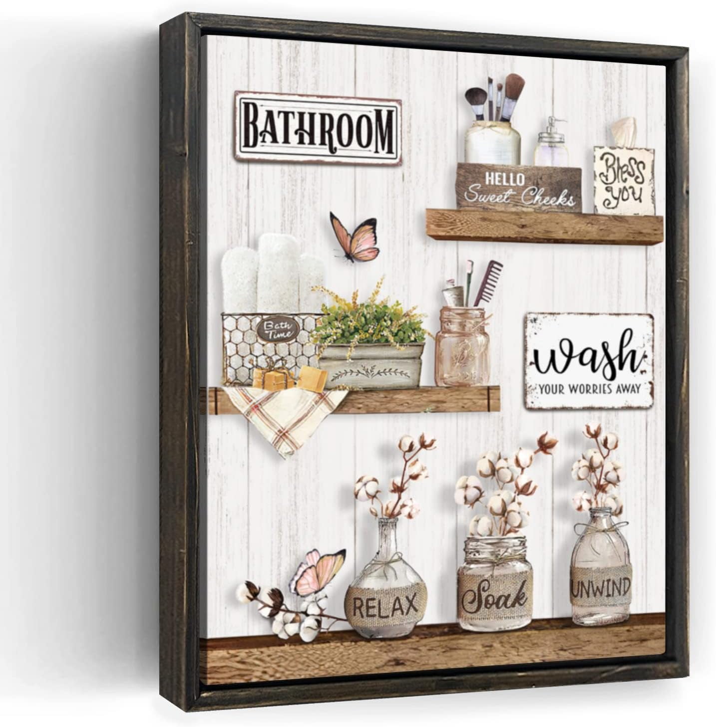 Farmhouse Bathroom Decor Wall Art Rustic Flower and Butterfly Bathroom ...