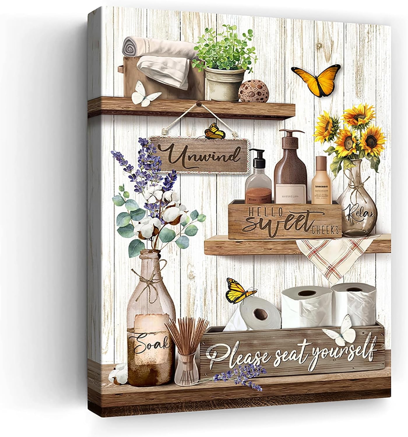 Farmhouse Bathroom Decor Wall Art Rustic Flower and Butterfly Bathroom ...