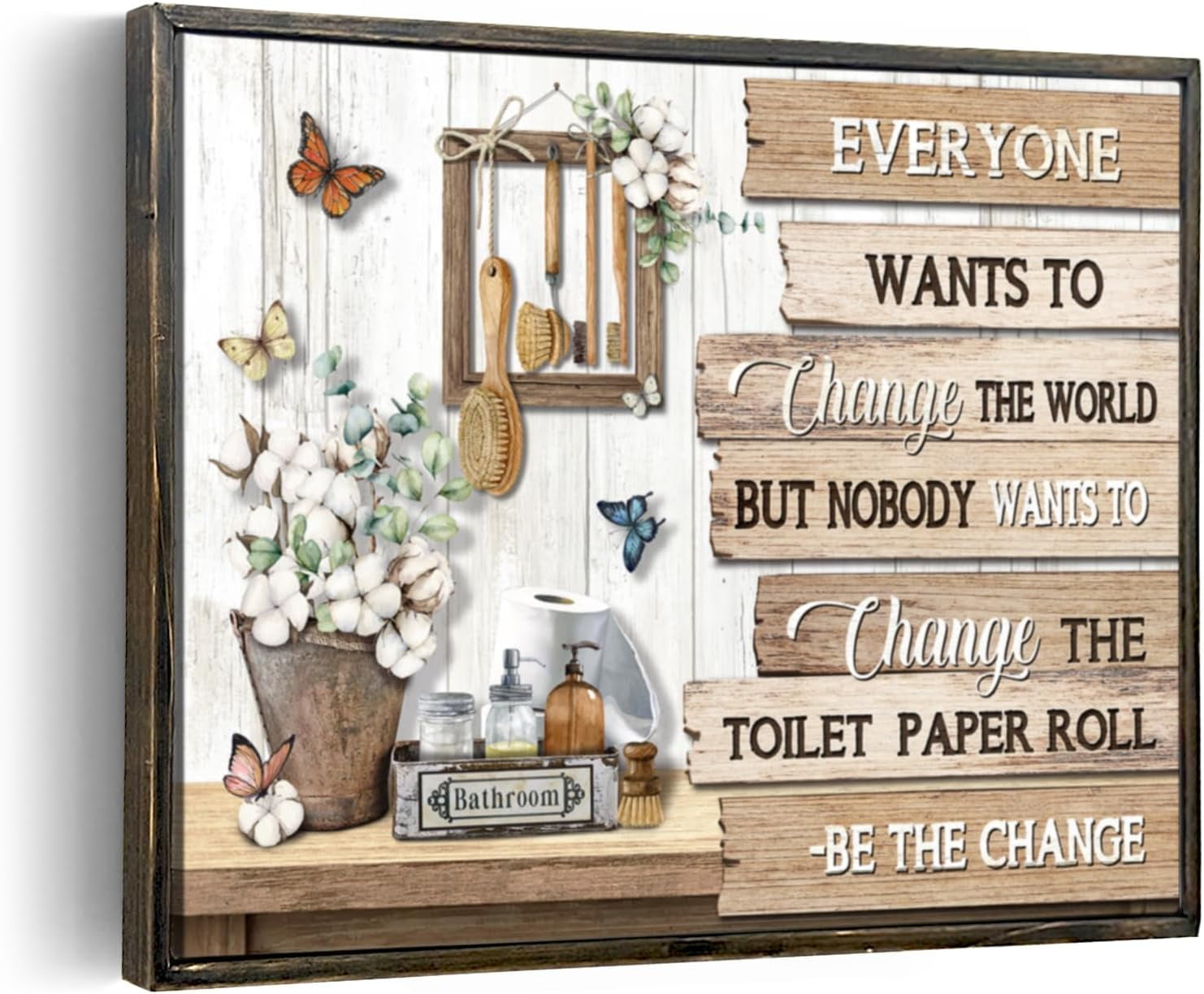 Farmhouse Bathroom Decor Wall Art Rustic Flower and Butterfly Bathroom ...