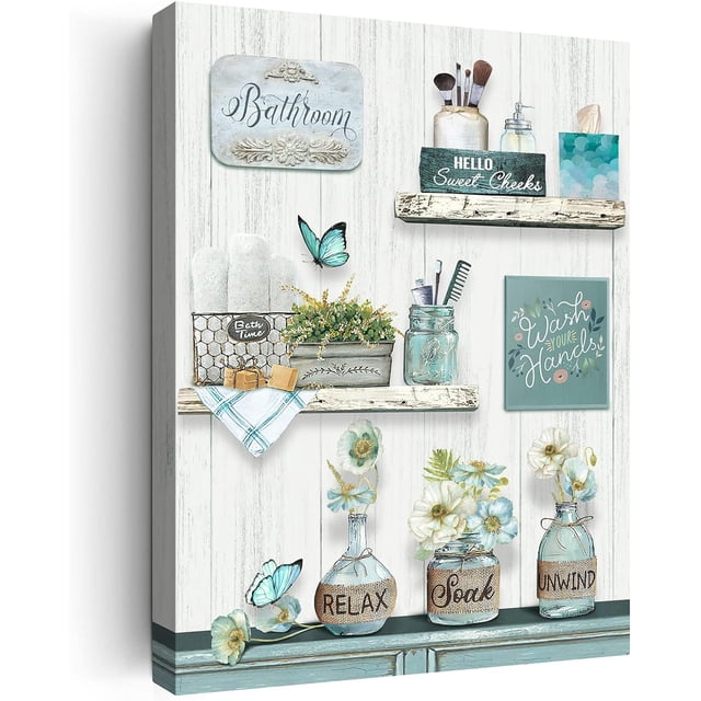 Farmhouse Bathroom Decor Wall Art Rustic Flower and Butterfly Bathroom ...