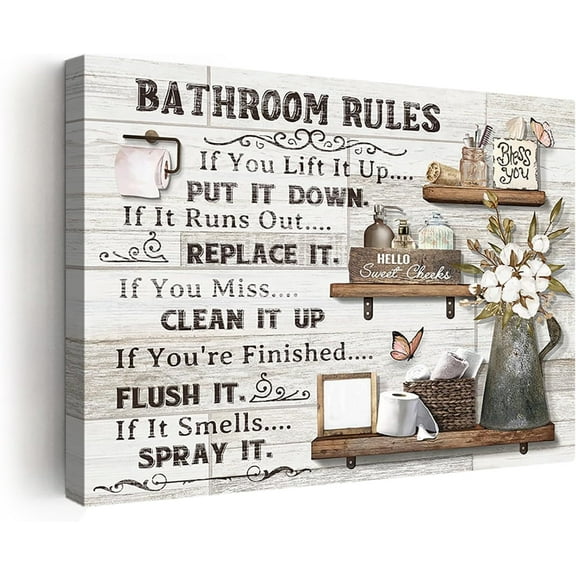 Farmhouse Bathroom Decor Wall Art Rustic Flower and Butterfly Bathrooms Pictures Canvas Print Bathrooms Wall Decor Country Bathroom Wall Art Framed Ready To Hang 16"x20"