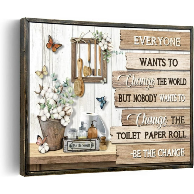 Farmhouse Bathroom Decor Wall Art Rustic Flower and Butterfly Bathroom