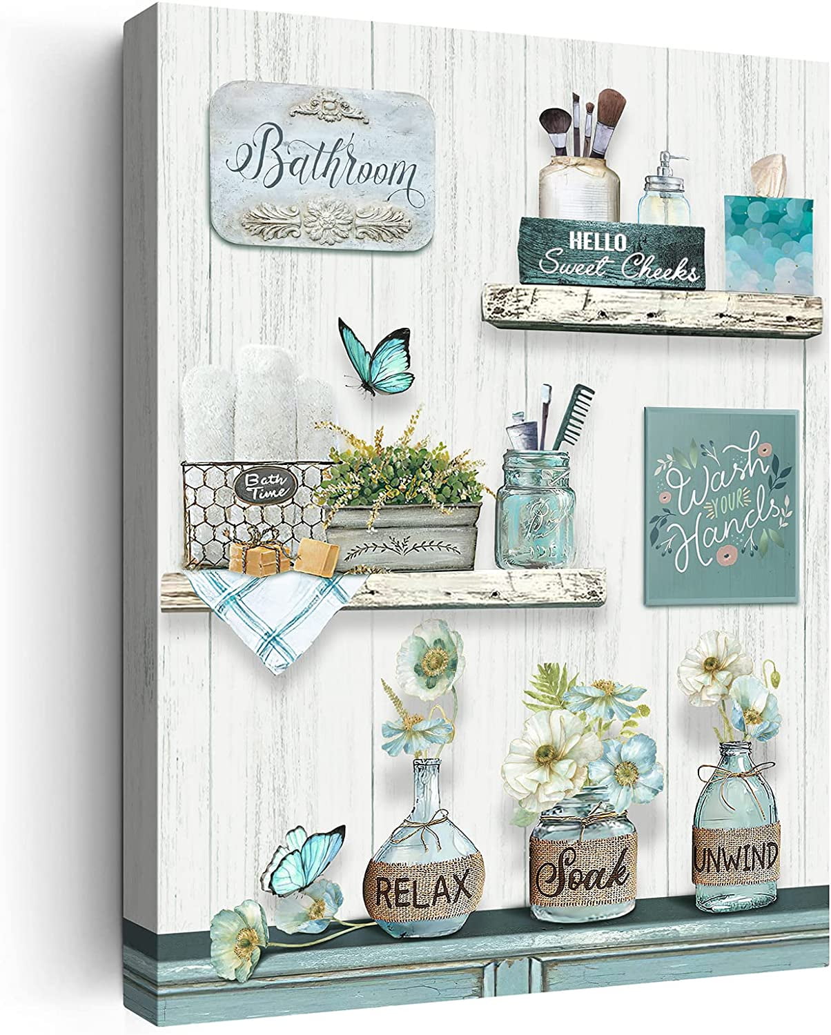 Farmhouse Bathroom Decor Wall Art Rustic Flower and Butterfly Bathroom ...