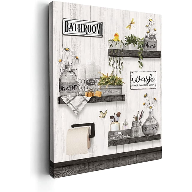 Farmhouse Bathroom Decor Wall Art Rustic Flower and Butterfly Bathroom ...