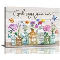 thumbnail image 1 of Farmhouse Bathroom Decor Wall Art Rustic Flowers Bathroom Pictures for Wall Colorful Floral Canvas Prints God Says You Are Modern Artwork Home Decoration for Bedroom Living Room 16"x12", 1 of 6