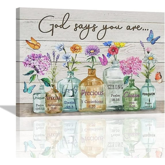 Farmhouse Bathroom Decor Wall Art Rustic Flowers Bathroom Pictures for Wall Colorful Floral Canvas Prints God Says You Are Modern Artwork Home Decoration for Bedroom Living Room 16"x12"