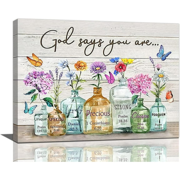 Farmhouse Bathroom Decor Wall Art Rustic Flowers Bathroom Pictures for Wall Colorful Floral Canvas Prints God Says You Are Modern Artwork Home Decoration for Bedroom Living Room 16"x12"