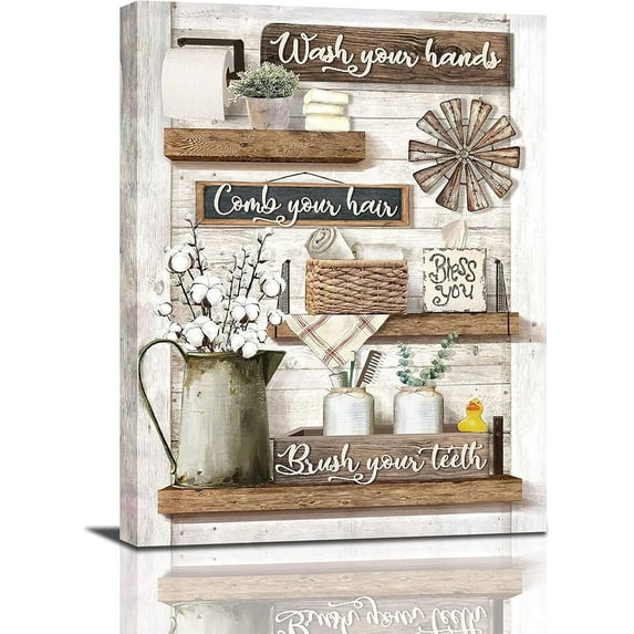 Farmhouse Bathroom Decor Wall Art Rustic Bathroom Pictures Canvas Print Country Bathroom Rules Signs Painting Artwork Modern Bathroom Decoration Framed 12x16in
