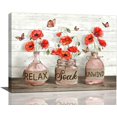 thumbnail image 1 of Farmhouse Bathroom Decor Wall Art Rustic Poppy Bathroom Pictures Canvas Print Country Bathroom Relax Butterfly Painting Framed Artwork Decor for Bathroom Bedroom 12"x16", 1 of 6