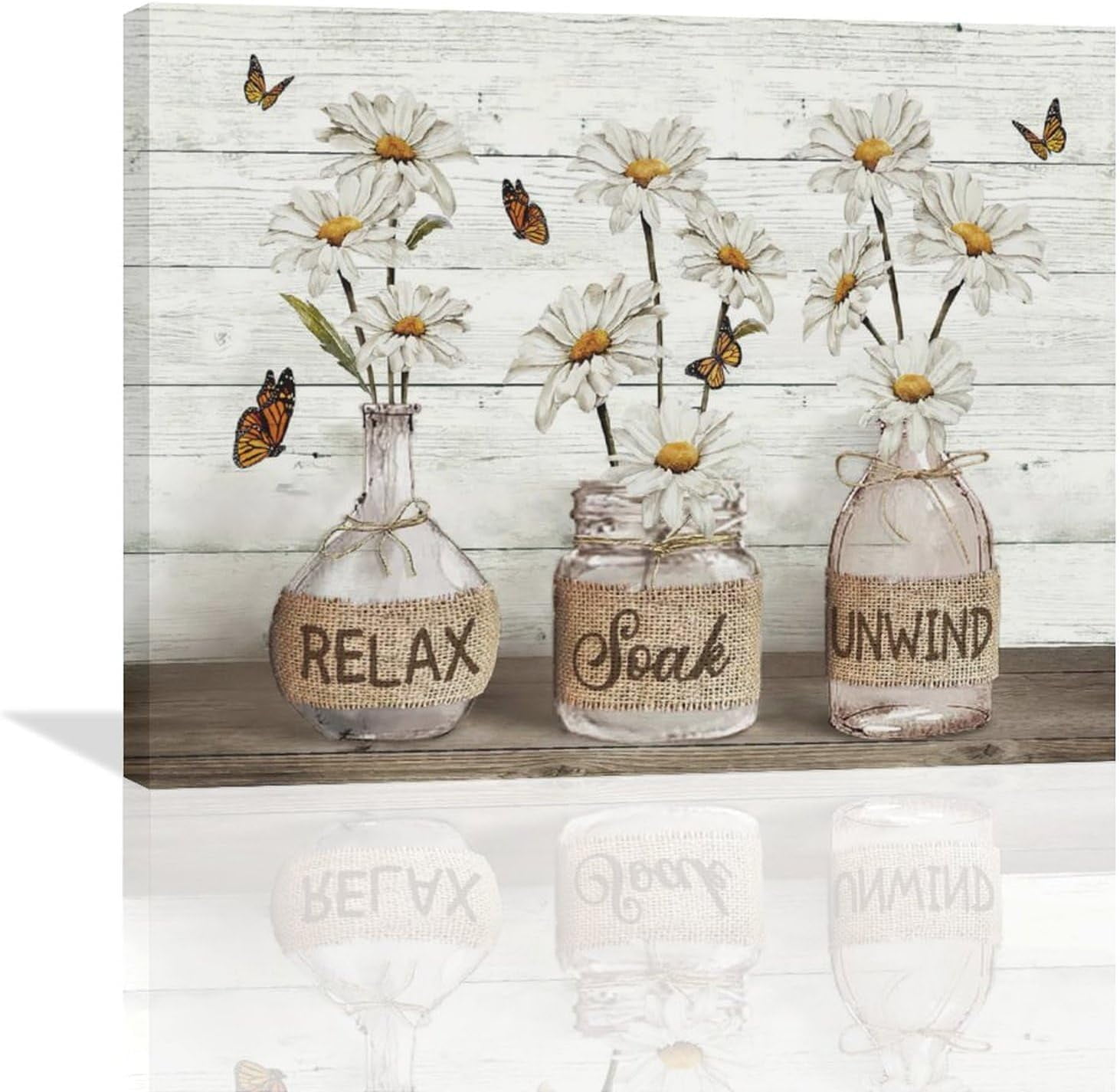 Farmhouse Bathroom Decor Wall Art Rustic White Daisy Flower Bathroom ...