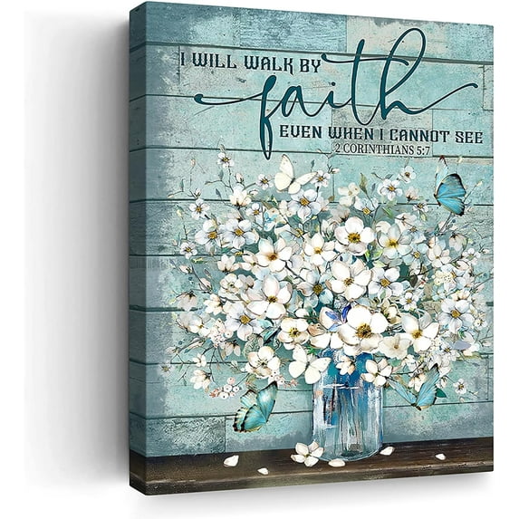 Farmhouse Bathroom Decor Wall Art Teal Blue Mason Jar White Floral Canvas Wall Decor Country Modern Flowers Picture Wall Hanging Decor Turquoise Floral Artwork Print For Bedroom Kitchen 12"X16"