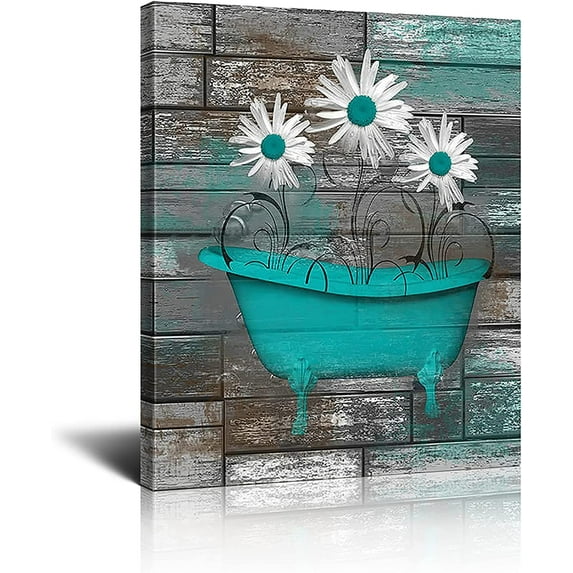 Farmhouse Bathroom Decor Wall Teal Daisy Quotes Pictures Toilet Art Turquoise Artwork Framed Modern Home Wall Decor For Bathroom Rustic Wall Art Canvas Prints 12x16 Inch