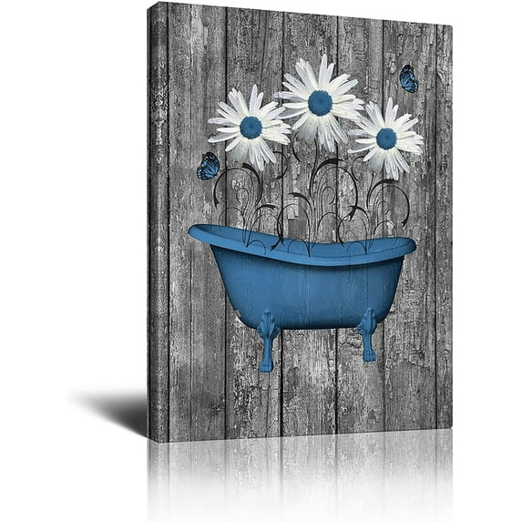 Farmhouse Bathroom Decor Wall Teal Daisy Quotes Pictures Toilet Art Turquoise Artwork Framed Modern Home Wall Decor For Bathroom Rustic Wall Art Canvas Prints 12x16 Inch