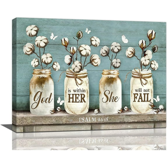 Farmhouse Bathroom Floral Wall Art Cotton Pictures Wall Decor Bathroom Decor Canvas Painting Prints Home Decor for Bathroom Restroom Bedroom Living Room 16"x12"