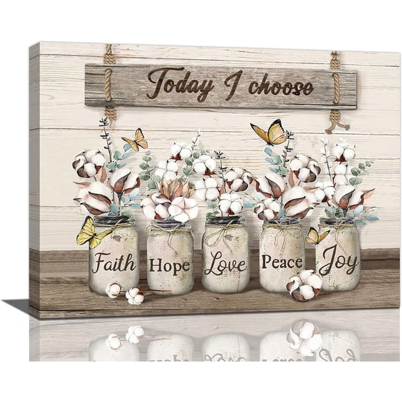 Farmhouse Bathroom Floral Wall Art Country Cotton Pictures Wall Decor Bathroom Rustic Floral Canvas Painting Prints Franed Modern Home for Kitchen Bathroom Restroom Bedroom Living Room 16"x12"