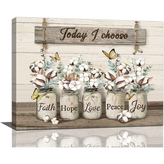 Farmhouse Bathroom Floral Wall Art Country Cotton Pictures Wall Decor Bathroom Rustic Floral Canvas Painting Prints Franed Modern Home for Kitchen Bathroom Restroom Bedroom Living Room 16"x12"
