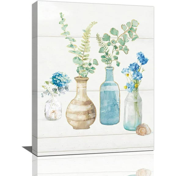 Farmhouse Bathroom Floral Wall Art Rustic Bathroom Flower Botanical Pictures Wall Decor Country Floral Plant Canvas Prints Painting Modern Home Framed Artwork for Living Room Bedroom Office 12"x16"