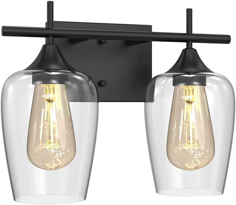 Farmhouse Bathroom Light Fixture Industrial Vanity Wall Lamp, Black Makeup Lighting Fixture with Clear Glass, Industrial Wall Mount Vanity Sconces for Mirror Cabinet Washroom