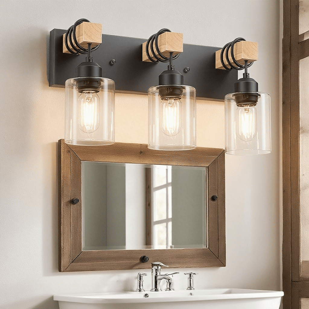 Farmhouse Bathroom Light Fixtures 3-Light Matte Black Bathroom Vanity Light Industrial Style with Clear Glass Shades Lighting Fixtures over Mirror for Bedroom, Living Room