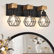 Farmhouse Bathroom Light Fixtures 3-Light Vanity Lighting with Cage Shade Industrial Wall Mount Sconces for Mirror Cabinet Dressing Table Living Room Hallway
