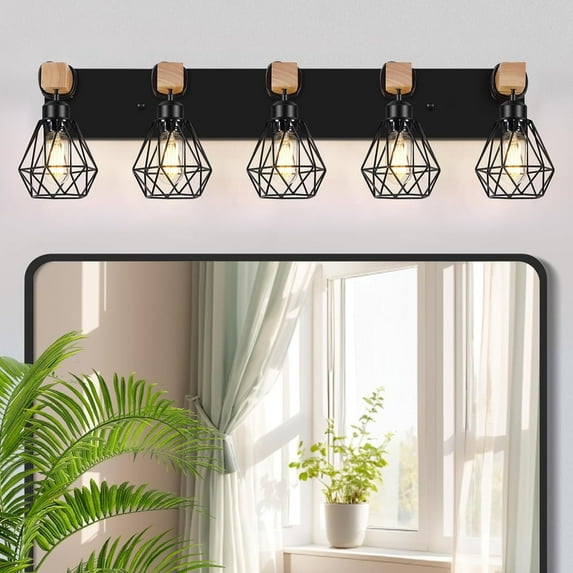 Farmhouse Bathroom Light Fixtures 5-Light Vanity Lighting with Cage Shade Industrial Wall Mount Sconces for Mirror Cabinet Dressing Table Living Room Hallway
