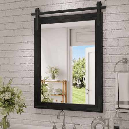 Farmhouse Bathroom Mirror, 18X26 Inch Black Wood Framed Rustic Vanity Mirrors fo
